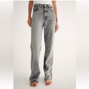 Size 2 Zara Gray Acid Wash High Waisted Wide legged Raw Hem Jeans